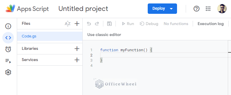 apps script browser window and console